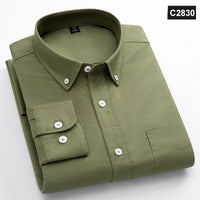 Classic fit fasion 100%Cotton long-sleeve shirt for men single pocket slim fit Casual top soft Oxford solid color office clothes