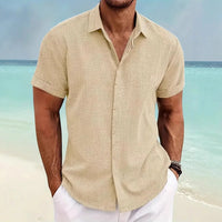 Men's Linen Shirts Short Sleeve Casual Shirts Button Down Shirt for Men Beach Summer Wedding Shirt