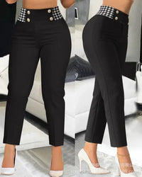Houndstooth Print High Waist Work Pants Women Plaid Summer Spring Fashion Ankle Length Pants Office Lady