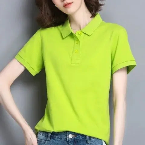 T-shirts Button Red Plain Women's Polo 100℅ Cotton Fashion 2025 Cheap Female Tee Tops Pretty Korean Popular Clothes Synthetic