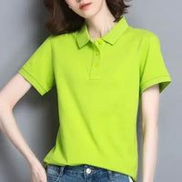 T-shirts Button Red Plain Women's Polo 100℅ Cotton Fashion 2025 Cheap Female Tee Tops Pretty Korean Popular Clothes Synthetic