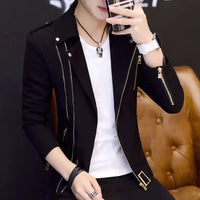 Male Leather Blazer Thin Trendy 2025 Slim Fit Coat Fashion Single Models Fashionable Gentleman Spring Clothes Men's Suit Jackets