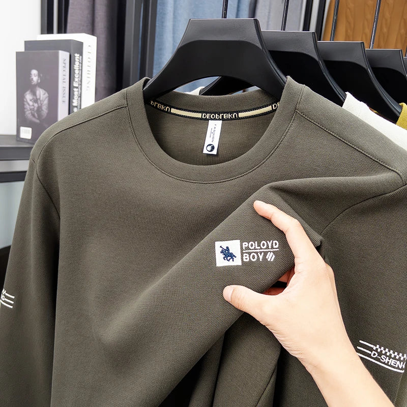 Sweatshirt Men 2025 New Style Spring and Autumn Round Neck with Cotton Embroidery Casual Long Sleeved T-shirt Top T-shirt