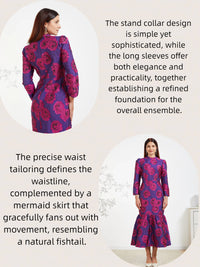 Elegant Brocade Women Maxi Mermaid Dress Long Vintage Flowers Slim Clothing Stand Collar Party Dresses Robe Femme Vestido