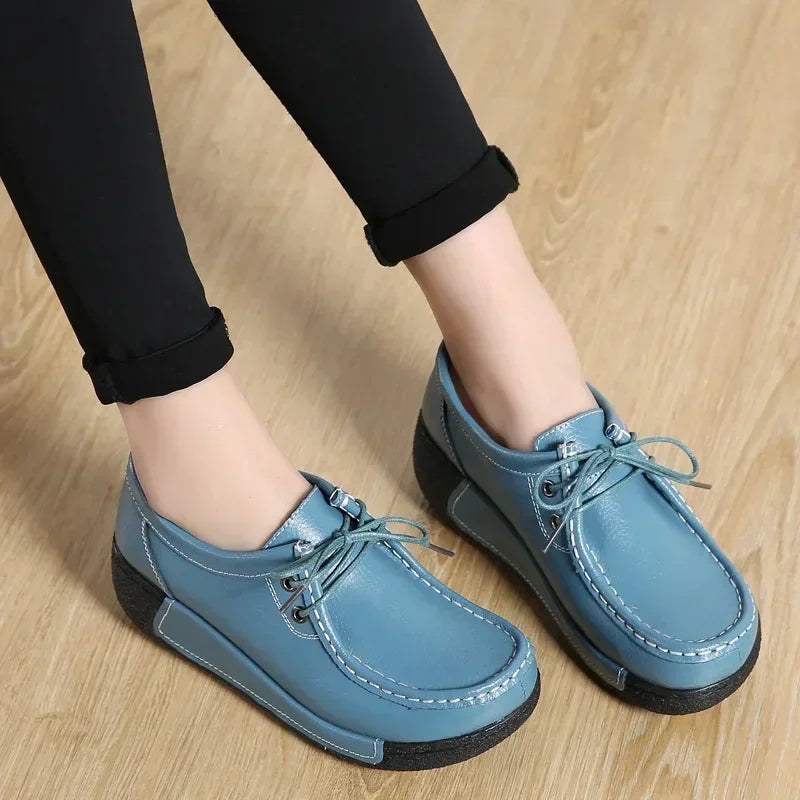 Women Loafers Autumn New Lace Up Platform Casual Shoes Fashion Ladies Non-slip Walking Shoes Female Rocking Shoes Size 41