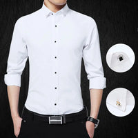 Men's Button-down Shirt Long Sleeve Casual Formal Business Dress Shirts Pocket-less Solid Color Blue White Tops Korean Slim Fit