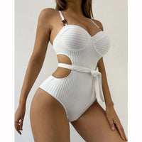 Solid Color Wavy Fabric Bikini Set Cover Up Swimsuit For Women Push Up Ruffle One Pieces Swimwear 2025 Beach Bathing Suits