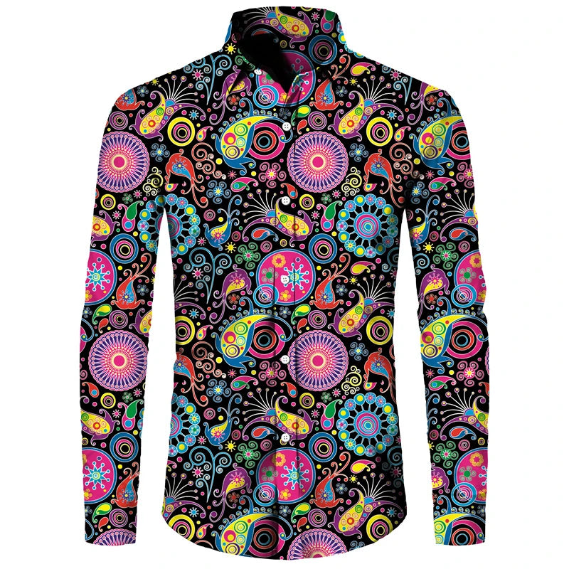 Men's Long Sleeved Button Up Shirt Autumn Comfortable Lapel Shirt Retro Ethnic Style Mens Long Sleeved Trend Street Men Clothing