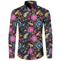 Men's Long Sleeved Button Up Shirt Autumn Comfortable Lapel Shirt Retro Ethnic Style Mens Long Sleeved Trend Street Men Clothing