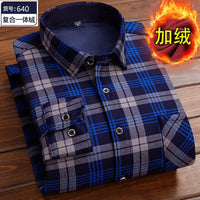 Autumn and Winter Men's Long-sleeved Fleece Shirt Thermal Shirt Plaid Jacket Clothes Men's Clothing Streetwear Men Shirts