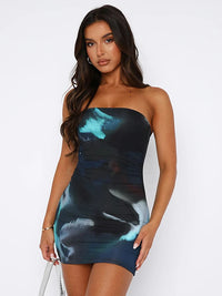 Women Sexy Print Dresses Red Summer New Off Shoulder Sleeveless Mini Dress Fashion Streetwear Female Bodycon Elegant Lady Dress