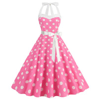 Elegant Women Pink Polka Dot Dress Summer Robe Hepburn 1950s 60s Vintage Sexy Halter Rockabilly Retro Party Dresses 2026 Vestido