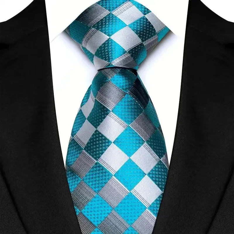 Luxury 8CM Mens Ties Plaid Checks Stripes Classic Business Necktie Jacquard Woven Neck ties For Men Groom Wedding Party Neckwear