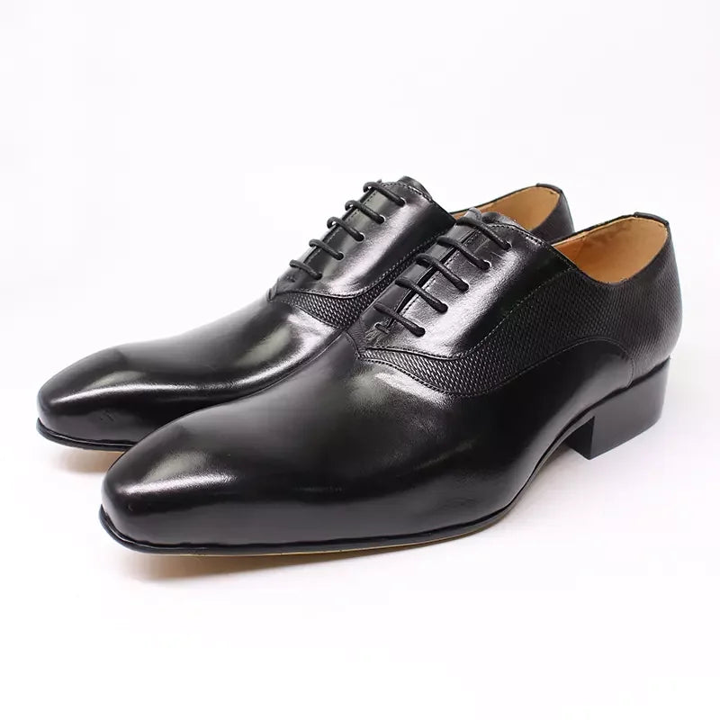 Classic Men's Pointed Toe Oxford Shoes Genuine Leather Handmade Lace-ups for Wedding Business Office Formal Wear