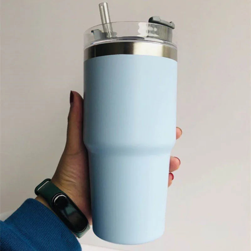 30OZ 304 Stainless Steel Insulated Cup Large Capacity Straw Coffee Travel Cup Cold and Heat Keeping Car Cup Thermos Tumbler