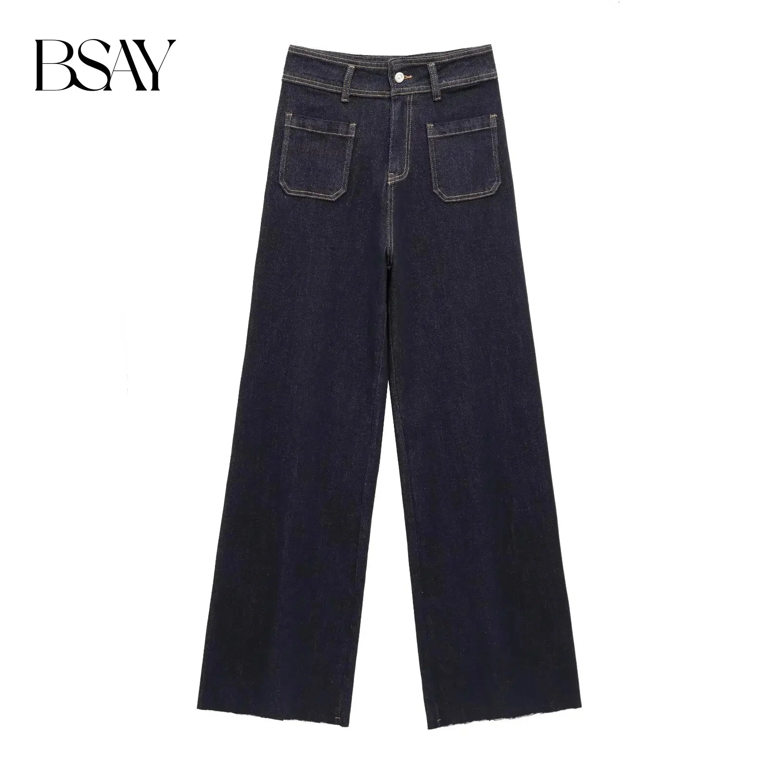 BSAY Jeans for Women Fashion Autumn Winter New Solid Color Pocket Loose Retro High Waist Wide Leg Pants Chic Female Trousers