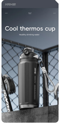 One Button Open Water Bottle with Lifting Rope, Large Capacity Stainless Steel Thermos Bottle,Outdoor Sport Vacuum Flasks