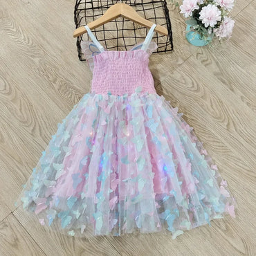 Baby Girls Butterfly Wings Fairy Gauze Princess Dress Lovely Kids Summer Sleeveless Tulle Dress Child Birthday Party Gown Dress