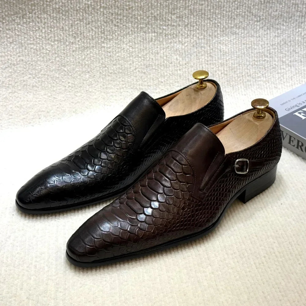 Men's Luxury Italian Leather Oxford Shoes Plaid Print Lace-Up Formal Black/Brown Office Wedding Fashionable New Arrival