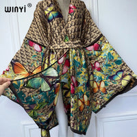 WINYI Africa print summer beach Bohemian long Cardigan Cover-up Casual Boho Maxi Holiday party kimono with belt beachwear