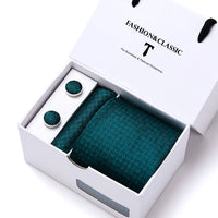 High Quality 7.5 cm Stripe Blue Tie Pocket Square Cufflinks Set For Men Gift Box Wedding Gravatas Fit Workplace