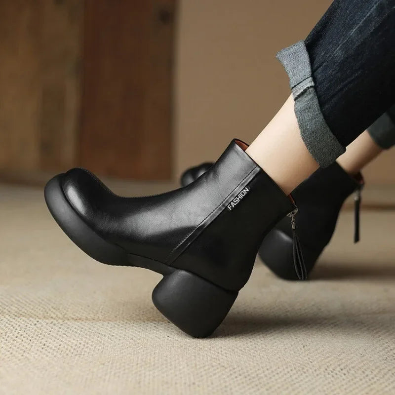 Booties Round Toe Women's Ankle Boots Fashion 2024 Very High Heels Heeled Female Short Shoes Chic and Elegant Boot Footwear Pu