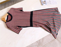 Sexy 2022 Summer Plaid Knitted Dress Female Vintage Fashion O-Neck Short sleeve A-Line Dress