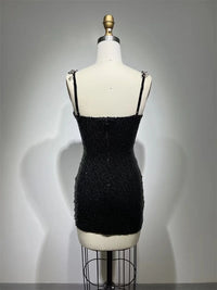 Black Color Women Sleeveless Sexy V-Neck Bodycon Mini Sequins Dress Nightclub Party Celebrate Fashion Birthday Dress