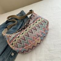 Wave Pattern Design Crossbody Bag for Women New Large Capacity Canvas Shoulder Bag, Versatile College Students Dumplings Bag