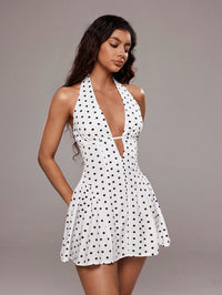 Ladies' summer sexy polka dot print backless hanging neck mini dress