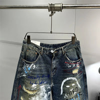 High End Men'S Clothing Hip Hop Graffiti Baggy Jeans For Men Streetwear Skateboard Ripped Jeans Korean Trendy Denim Trousers