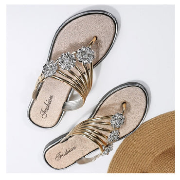 Slippers Flip Flops Woman Flats Shoes Summer Sandals Low Heels Women'S Beach Luxury Casual Rhinestones Gold Sliver Free Shipping