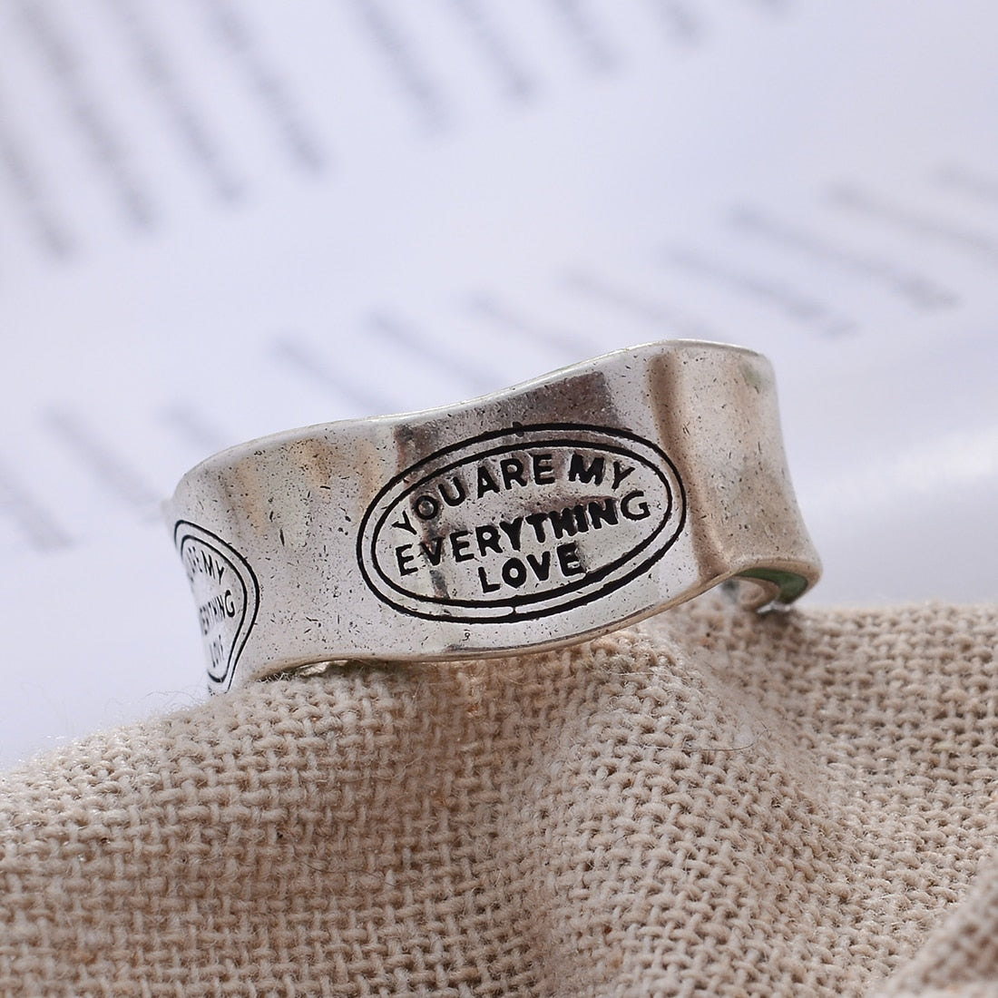 New Arrival Elegant Letter Carving Green Stripe Design Retro Thai Silver Female Finger Ring For Women New Year Gifts 2023