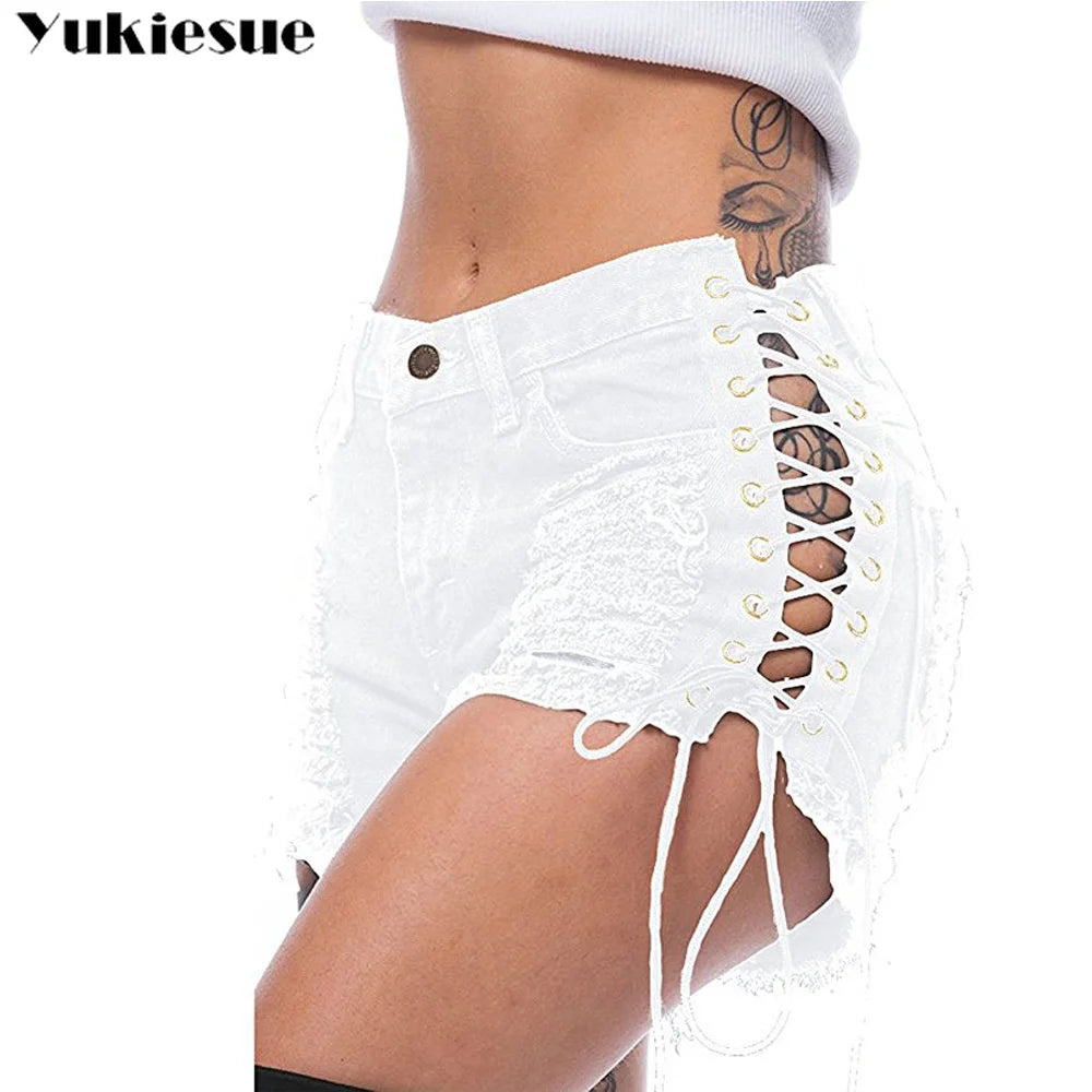 harajuku high waist sexy casual jean shorts women's summer denim Shorts for women Woman lace up  jeans short woman hot pants