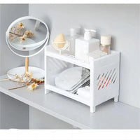 1PC PP Desktop Double Layer Storage Rack Rectangular White Organizing Student Desk Office Cosmetics Stationery