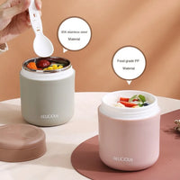 304 Stainless Steel Insulated Breakfast Cup Sealed Soup Bowl Wide Mouth Insulated-Food-Jars Porridge Cup with Spoon