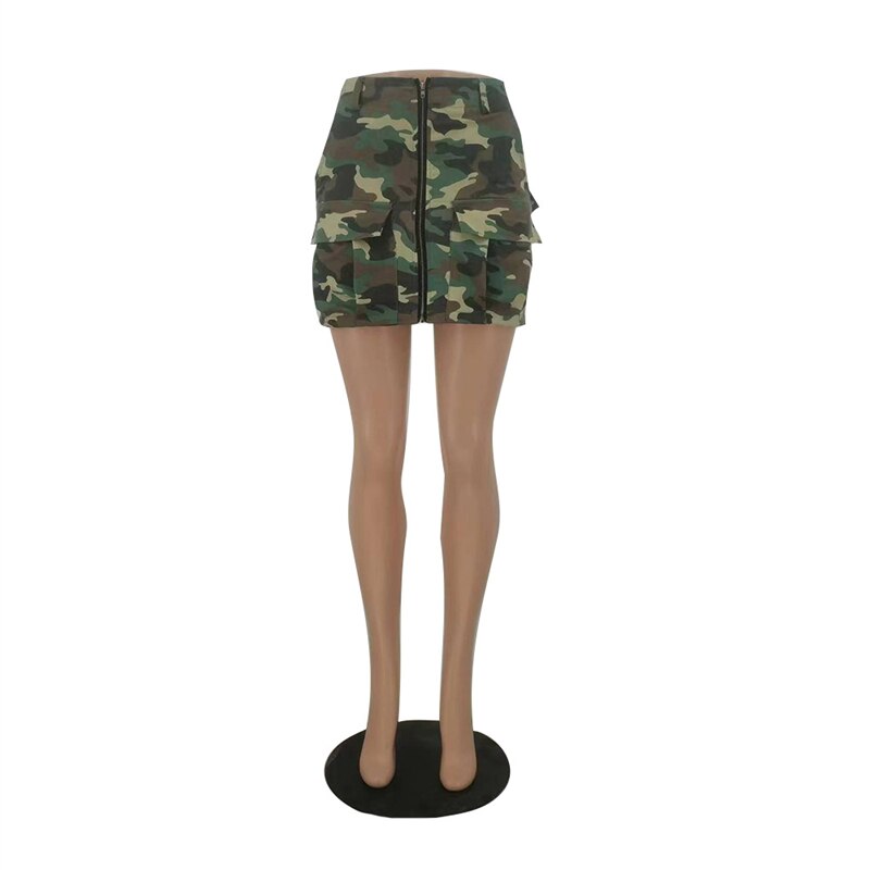 Zipper Camouflage Pockets Mini Cargo Skirts Women Fashion Casual High Waist Pencil Skirt All Matching Petticoats Streetwear
