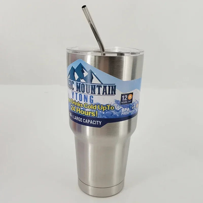 Stainless Steel Large Capacity Thermos Bottle Ice Cube Cup Portable Car Water Bottle Women Men Outdoor Cold Beer Cup Straw Mug