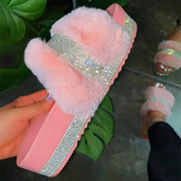 Women Casual Slippers Fashion Rhinestone Suede Platform Flats Outdoor Comfortable Indoor Female Slippers Chinelo Nuvem