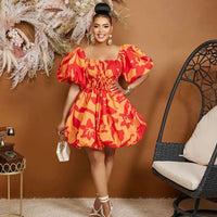 African Print Dresses for Women Summer Elegant African Off Shoulder Short Puff Sleeve Mini Birthday Evening Gowns African Dress