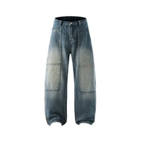 Men's Jeans Spring And Autumn Fashion Straight Tube Loose Washed Casual American Retro Original Color Wide Rivet Logging Pants