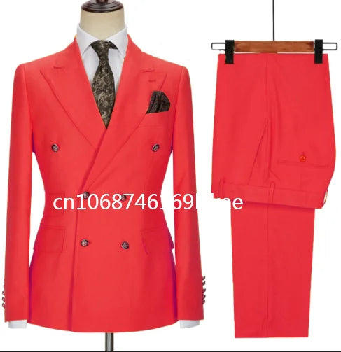 2024 New Design Double Breasted Men Suit Orange Slim Fit Peak Lapel Wedding Suits For Men Prom Blazer Groom Tuxedo Jacket Pants