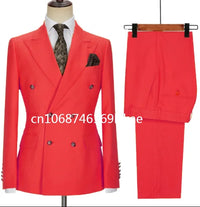 2024 New Design Double Breasted Men Suit Orange Slim Fit Peak Lapel Wedding Suits For Men Prom Blazer Groom Tuxedo Jacket Pants