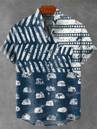Men's Short Sleeve Shirt Vintage Ethnic Style Sunlight and Tree Illustration Art Snake Print Casual Linen Shirt