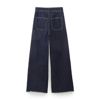 Casual Women's High Waist Straight-leg Jeans Pants Fashion All-match Full Length Denim Pants Elegant Pocket Zipper Jean Trousers