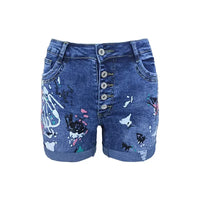 Women Denim Shorts Summer Elastic Single-breasted Print Casual Lady New Fashion Street Sweet Skinny Jeans Pants