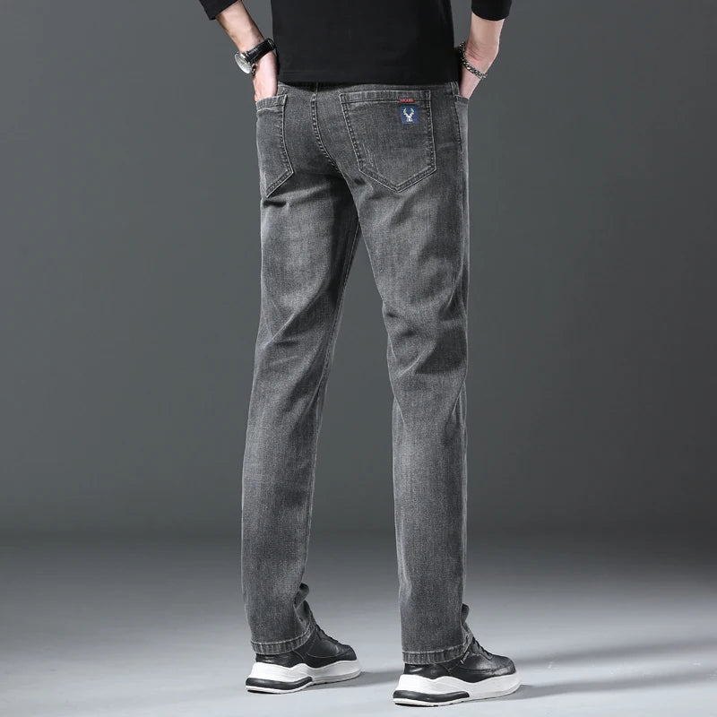 Jeans men straight tube loose 2024 autumn new item business elastic men's versatile casual pants trendy brand long pants men