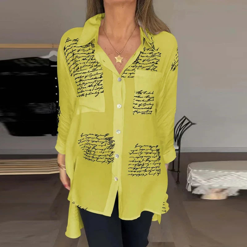 Women Fashion Button Shirt Blouses 2024 Turn Down Collar Long Sleeve Letter Print Shirts For Women Casual Loose Office Shirts