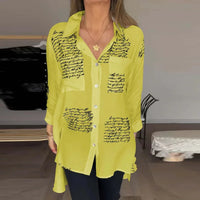 Women Fashion Button Shirt Blouses 2024 Turn Down Collar Long Sleeve Letter Print Shirts For Women Casual Loose Office Shirts