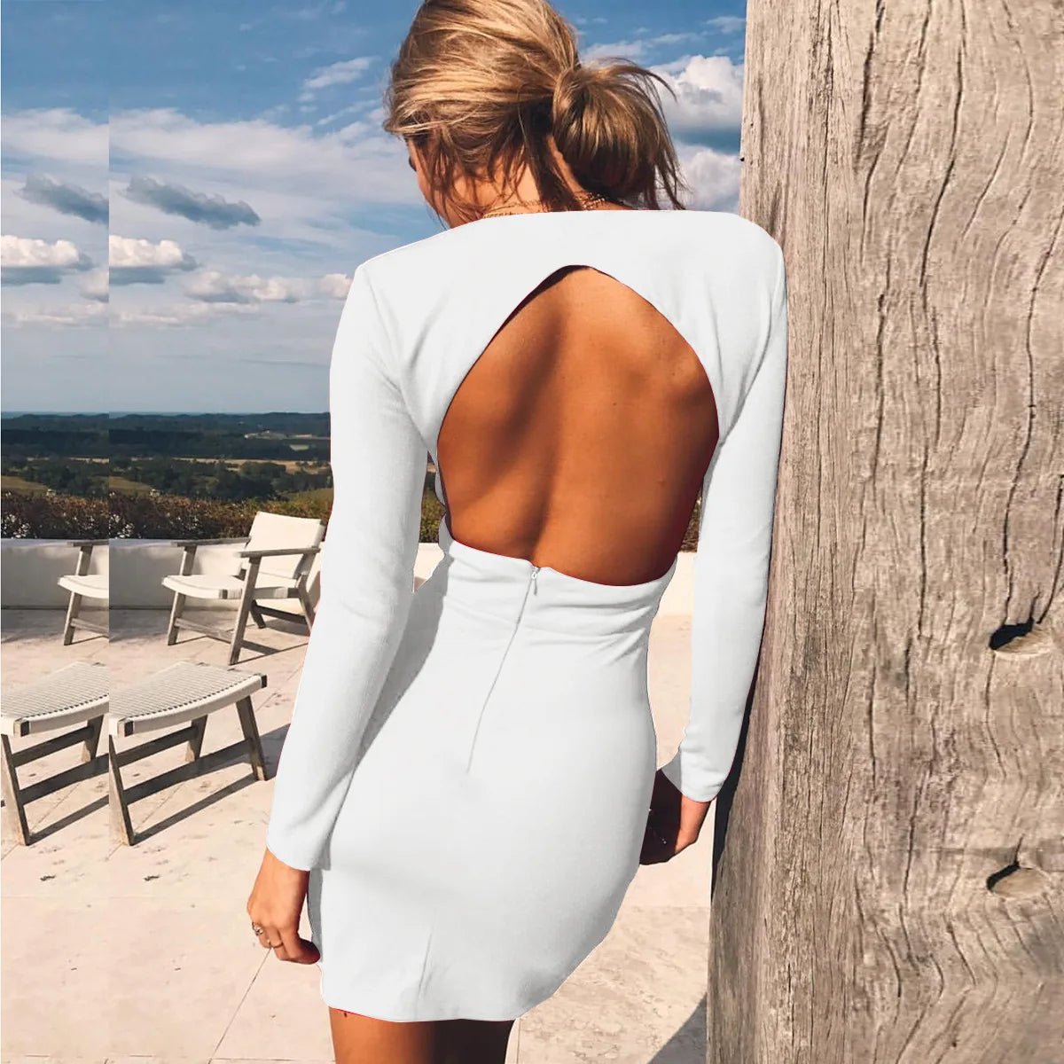 Dresses For Women 2023 Autumn Women Sexy Long Sleeve Solid Color Bandage Dress Slim Hollow Fashion Elegant Party Club Vestidos